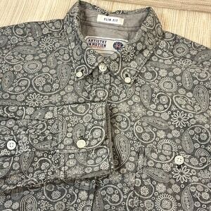 Artistry In Motion Mens Slim‎ Fit Gray Paisley Floral Button Down Western Small